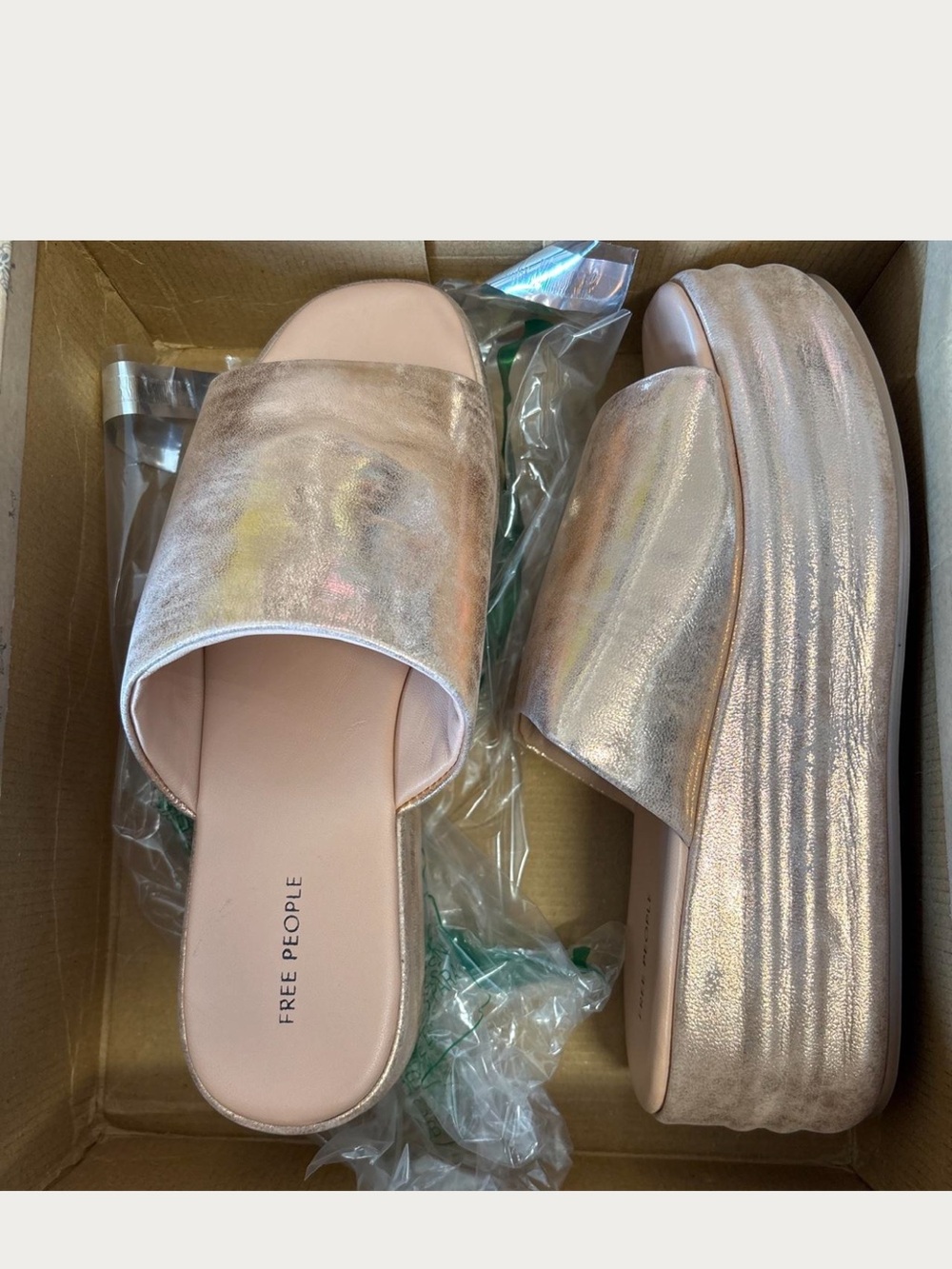 Free People Metallic Rose Gold Platform Slide Flatform